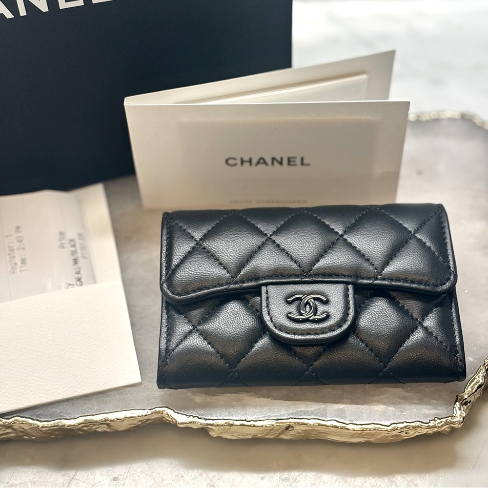 Chanel 2025 So Black Lambskin Quilted Flap Card Holder